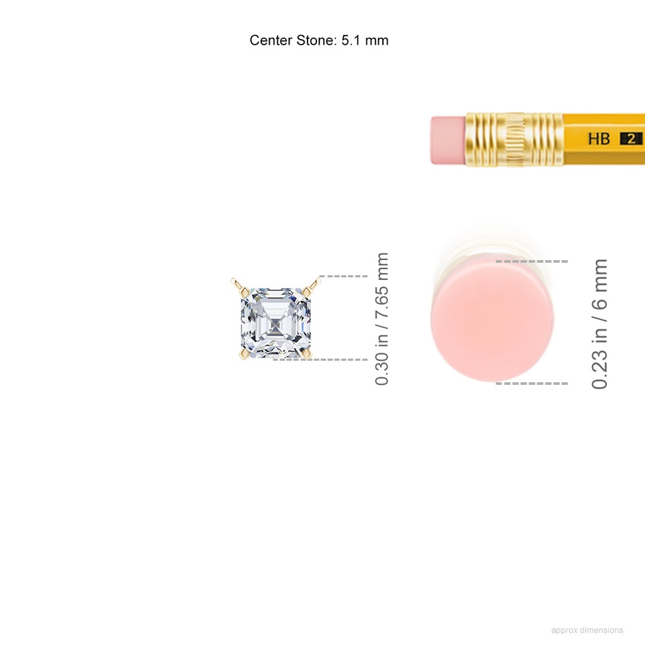 5.1mm FGVS Lab-Grown Asscher-Cut Diamond Solitaire Pendant in Yellow Gold ruler