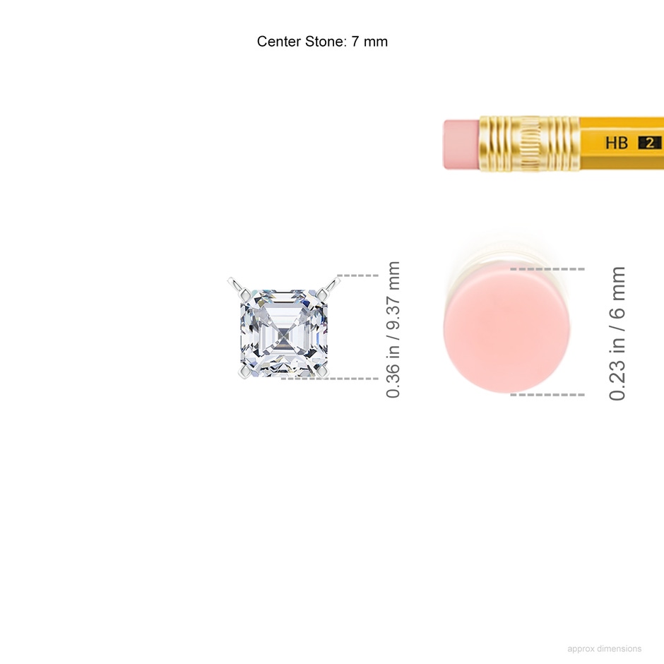 7mm FGVS Lab-Grown Asscher-Cut Diamond Solitaire Pendant in P950 Platinum ruler