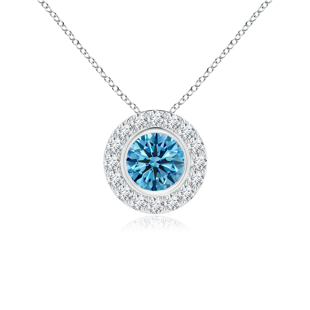 4.5mm Labgrown Bezel-Set Solitaire Round Lab-Grown Fancy Intense Blue Diamond Halo Pendant in P950 Platinum