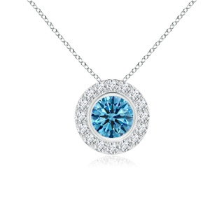 4.5mm Labgrown Bezel-Set Solitaire Round Lab-Grown Fancy Intense Blue Diamond Halo Pendant in P950 Platinum