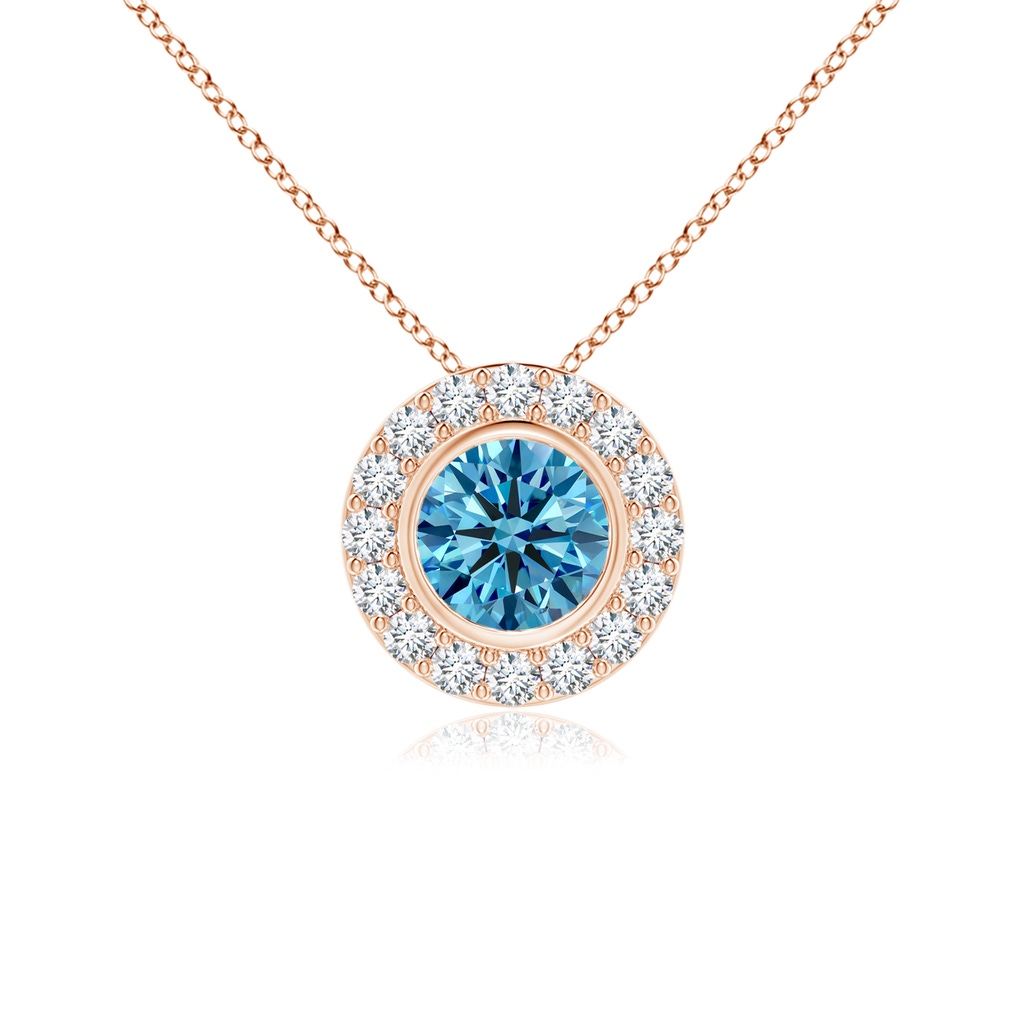 4.5mm Labgrown Bezel-Set Solitaire Round Lab-Grown Fancy Intense Blue Diamond Halo Pendant in Rose Gold