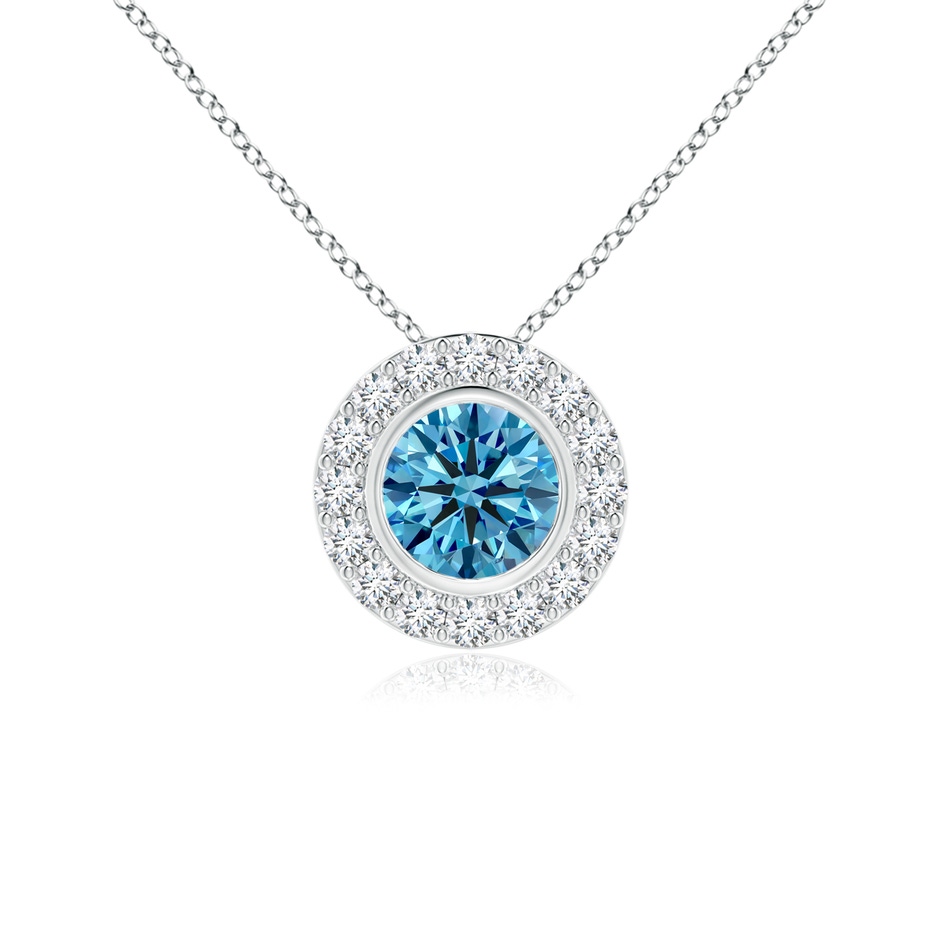 4.5mm Labgrown Bezel-Set Solitaire Round Lab-Grown Fancy Intense Blue Diamond Halo Pendant in White Gold 