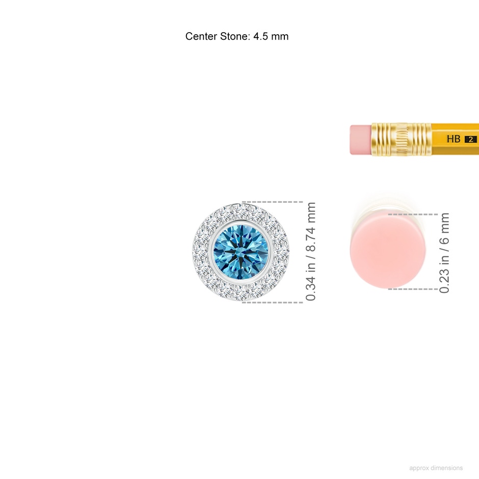 4.5mm Labgrown Bezel-Set Solitaire Round Lab-Grown Fancy Intense Blue Diamond Halo Pendant in White Gold ruler