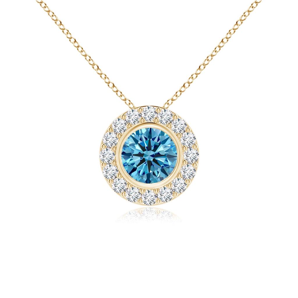 4.5mm Labgrown Bezel-Set Solitaire Round Lab-Grown Fancy Intense Blue Diamond Halo Pendant in Yellow Gold