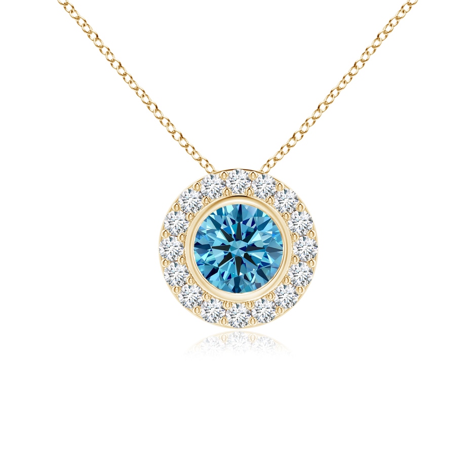 4.5mm Labgrown Bezel-Set Solitaire Round Lab-Grown Fancy Intense Blue Diamond Halo Pendant in Yellow Gold 