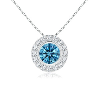 5mm Labgrown Bezel-Set Solitaire Round Lab-Grown Fancy Intense Blue Diamond Halo Pendant in P950 Platinum