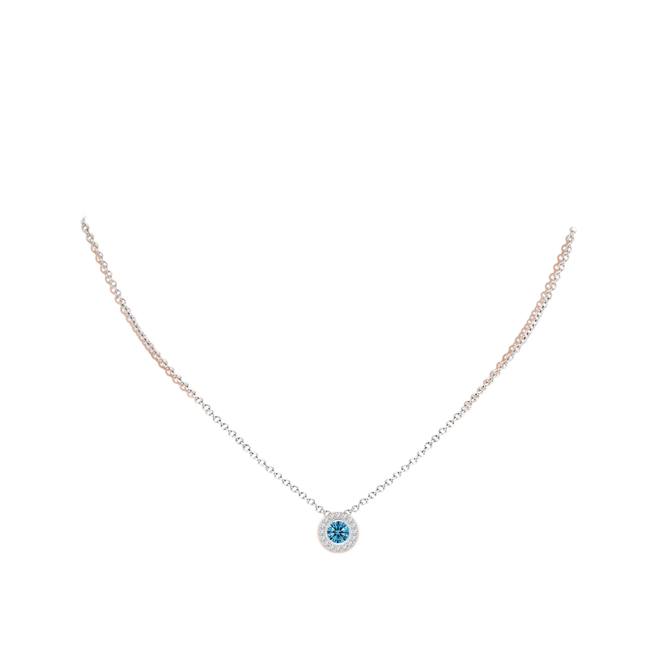 5mm Labgrown Bezel-Set Solitaire Round Lab-Grown Fancy Intense Blue Diamond Halo Pendant in White Gold pen