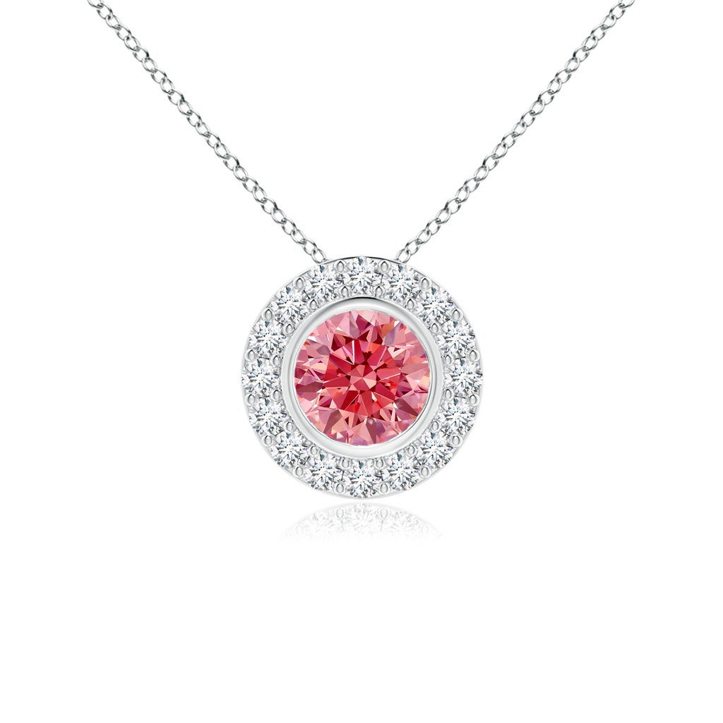 4.5mm Labgrown Bezel-Set Solitaire Round Lab-Grown Fancy Intense Pink Diamond Halo Pendant in P950 Platinum