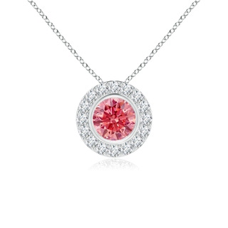 4.5mm Labgrown Bezel-Set Solitaire Round Lab-Grown Fancy Intense Pink Diamond Halo Pendant in P950 Platinum