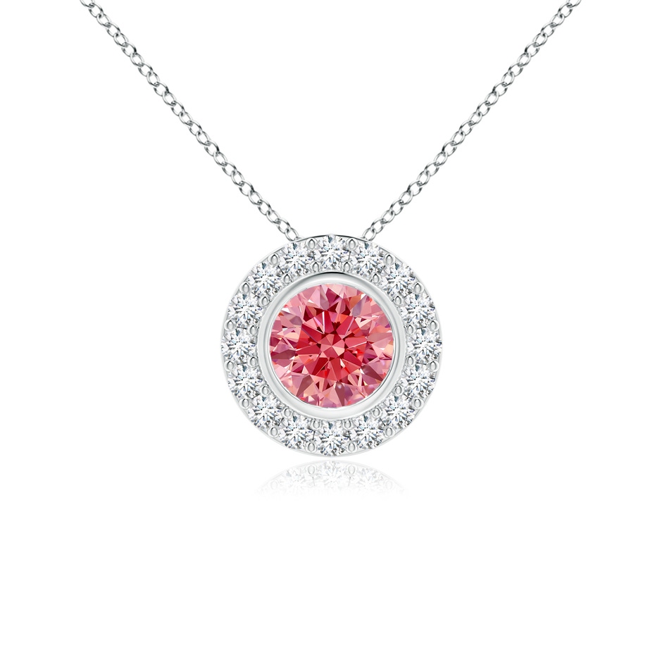 4.5mm Labgrown Bezel-Set Solitaire Round Lab-Grown Fancy Intense Pink Diamond Halo Pendant in P950 Platinum 