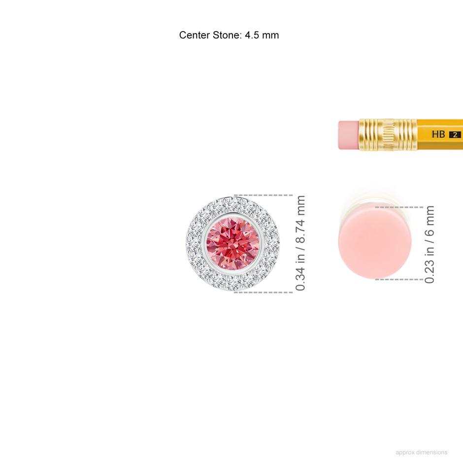 4.5mm Labgrown Bezel-Set Solitaire Round Lab-Grown Fancy Intense Pink Diamond Halo Pendant in P950 Platinum ruler