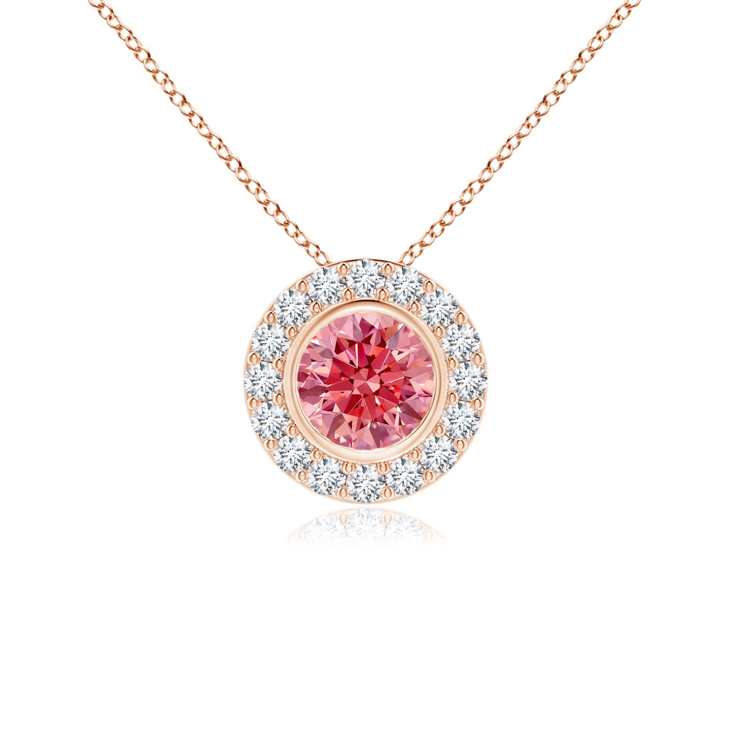 4.5mm Labgrown Bezel-Set Solitaire Round Lab-Grown Fancy Intense Pink Diamond Halo Pendant in Rose Gold