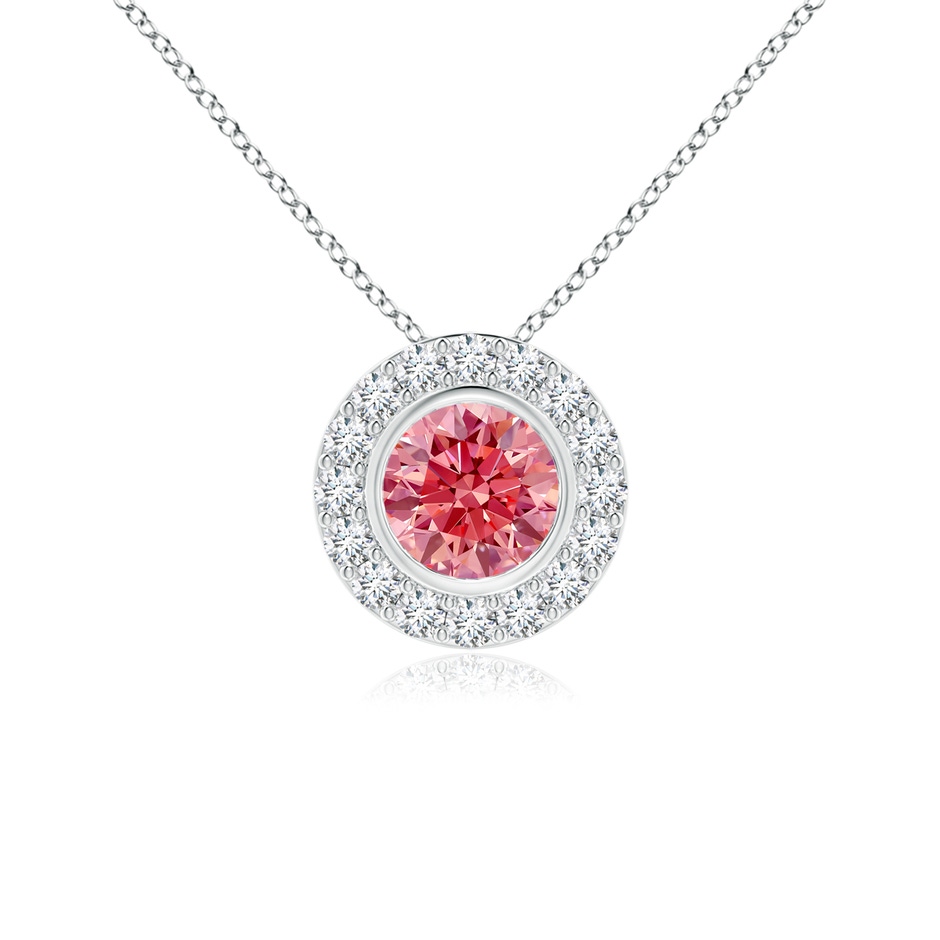 4.5mm Labgrown Bezel-Set Solitaire Round Lab-Grown Fancy Intense Pink Diamond Halo Pendant in White Gold 