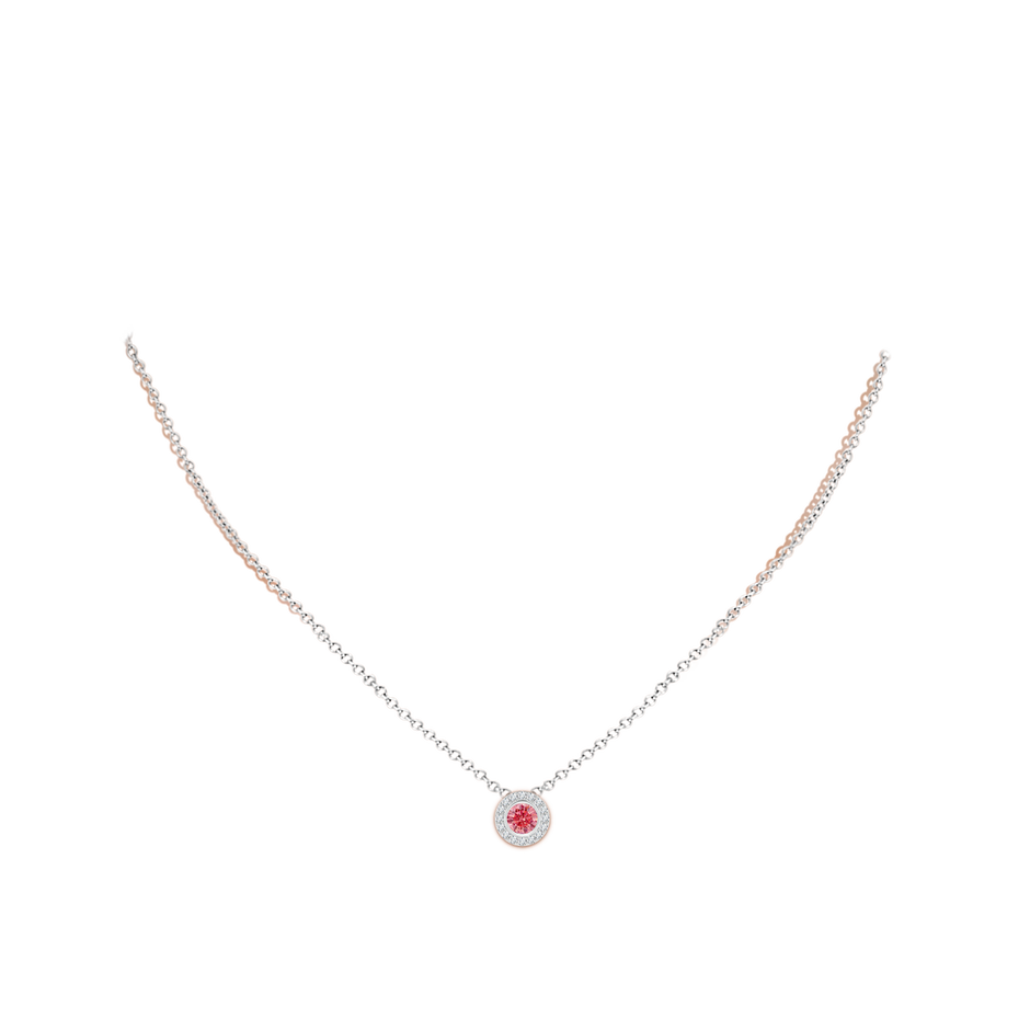 4.5mm Labgrown Bezel-Set Solitaire Round Lab-Grown Fancy Intense Pink Diamond Halo Pendant in White Gold pen