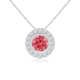 5mm Labgrown Bezel-Set Solitaire Round Lab-Grown Fancy Intense Pink Diamond Halo Pendant in P950 Platinum