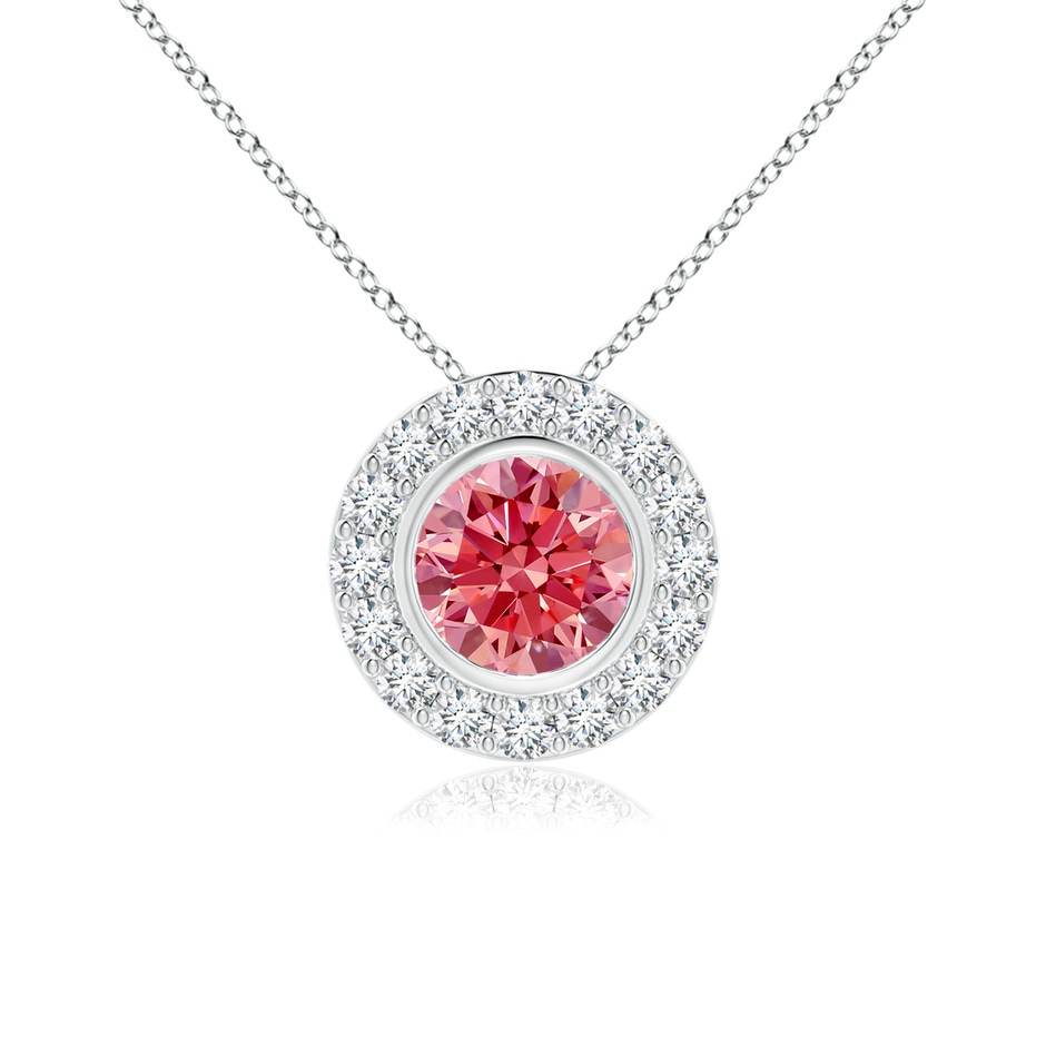 5mm Labgrown Bezel-Set Solitaire Round Lab-Grown Fancy Intense Pink Diamond Halo Pendant in White Gold 