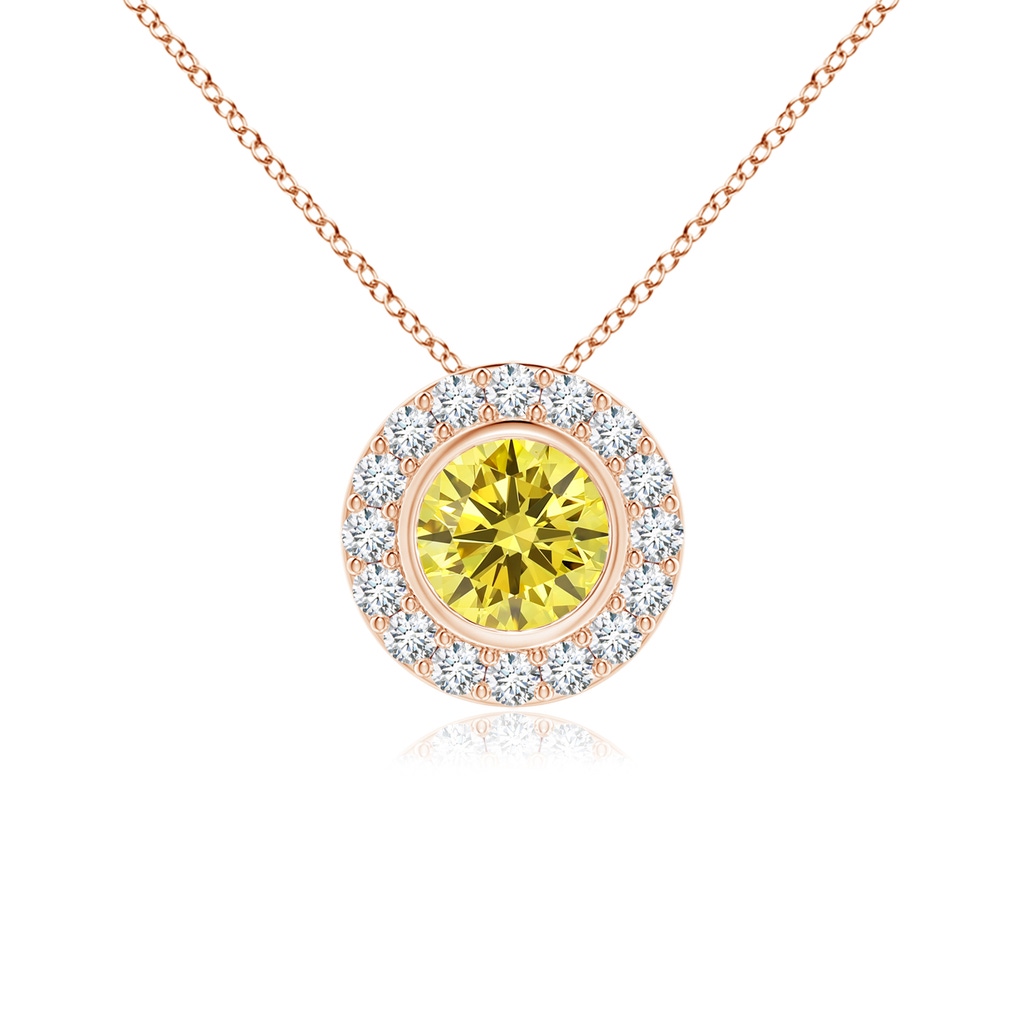 4.5mm Labgrown Bezel-Set Solitaire Round Lab-Grown Fancy Intense Yellow Diamond Halo Pendant in Rose Gold