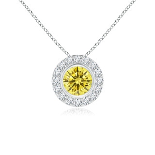 4.5mm Labgrown Bezel-Set Solitaire Round Lab-Grown Fancy Intense Yellow Diamond Halo Pendant in White Gold