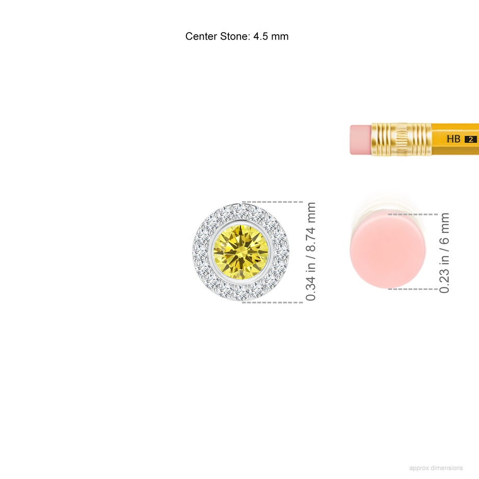 4.5mm Labgrown Bezel-Set Solitaire Round Lab-Grown Fancy Intense Yellow Diamond Halo Pendant in White Gold ruler