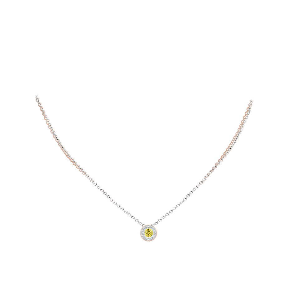 4.5mm Labgrown Bezel-Set Solitaire Round Lab-Grown Fancy Intense Yellow Diamond Halo Pendant in White Gold pen