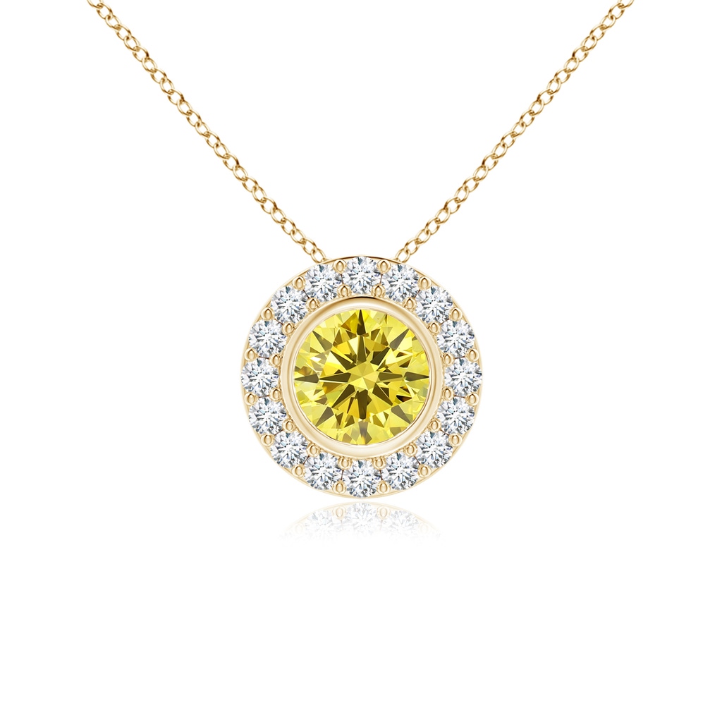 4.5mm Labgrown Bezel-Set Solitaire Round Lab-Grown Fancy Intense Yellow Diamond Halo Pendant in Yellow Gold