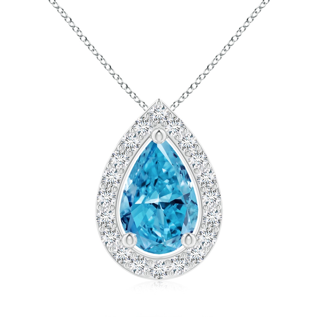 10x6.5mm Labgrown Pear Lab-Grown Fancy Intense Blue Diamond Solitaire Floating Halo Pendant in P950 Platinum