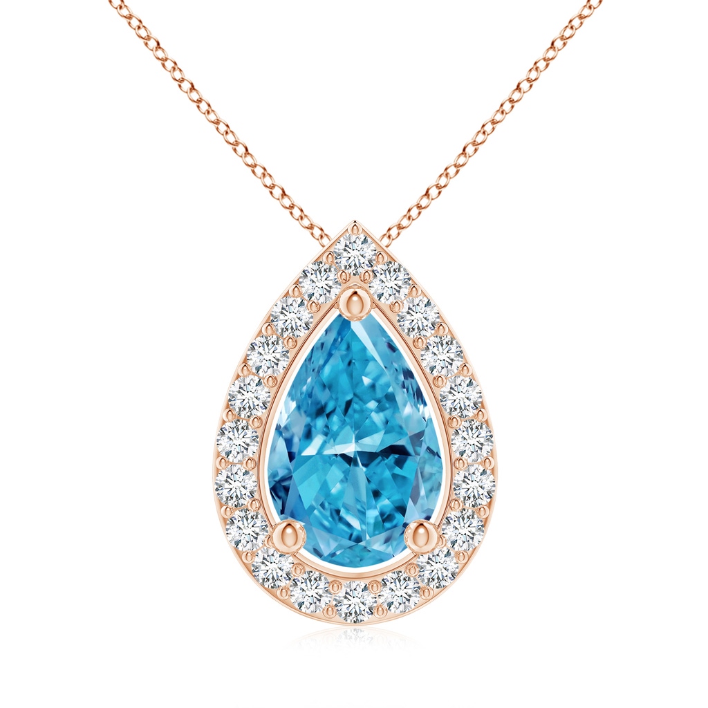 10x6.5mm Labgrown Pear Lab-Grown Fancy Intense Blue Diamond Solitaire Floating Halo Pendant in Rose Gold