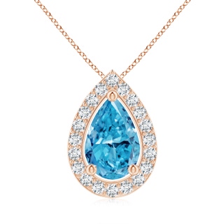 10x6.5mm Labgrown Pear Lab-Grown Fancy Intense Blue Diamond Solitaire Floating Halo Pendant in Rose Gold