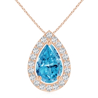 11x7mm Labgrown Pear Lab-Grown Fancy Intense Blue Diamond Solitaire Floating Halo Pendant in Rose Gold