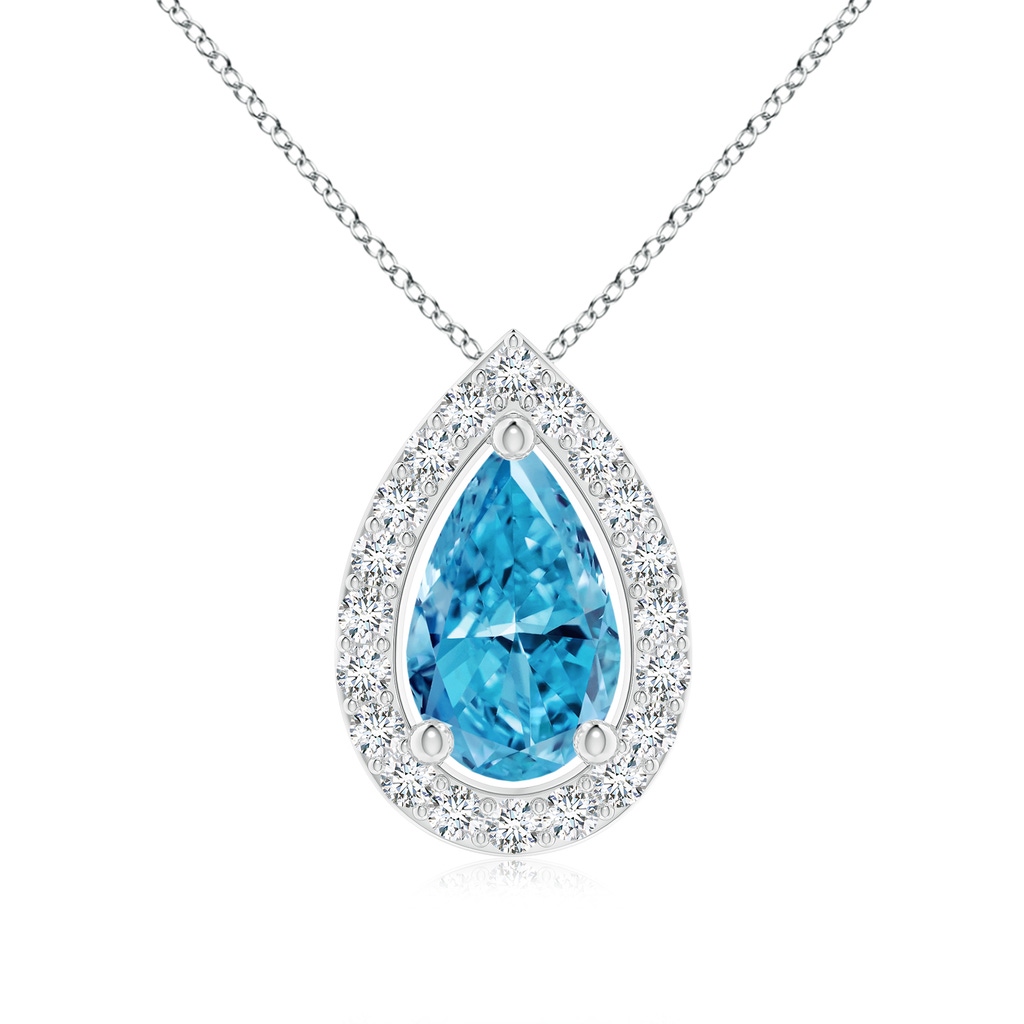 9x5.5mm Labgrown Pear Lab-Grown Fancy Intense Blue Diamond Solitaire Floating Halo Pendant in White Gold