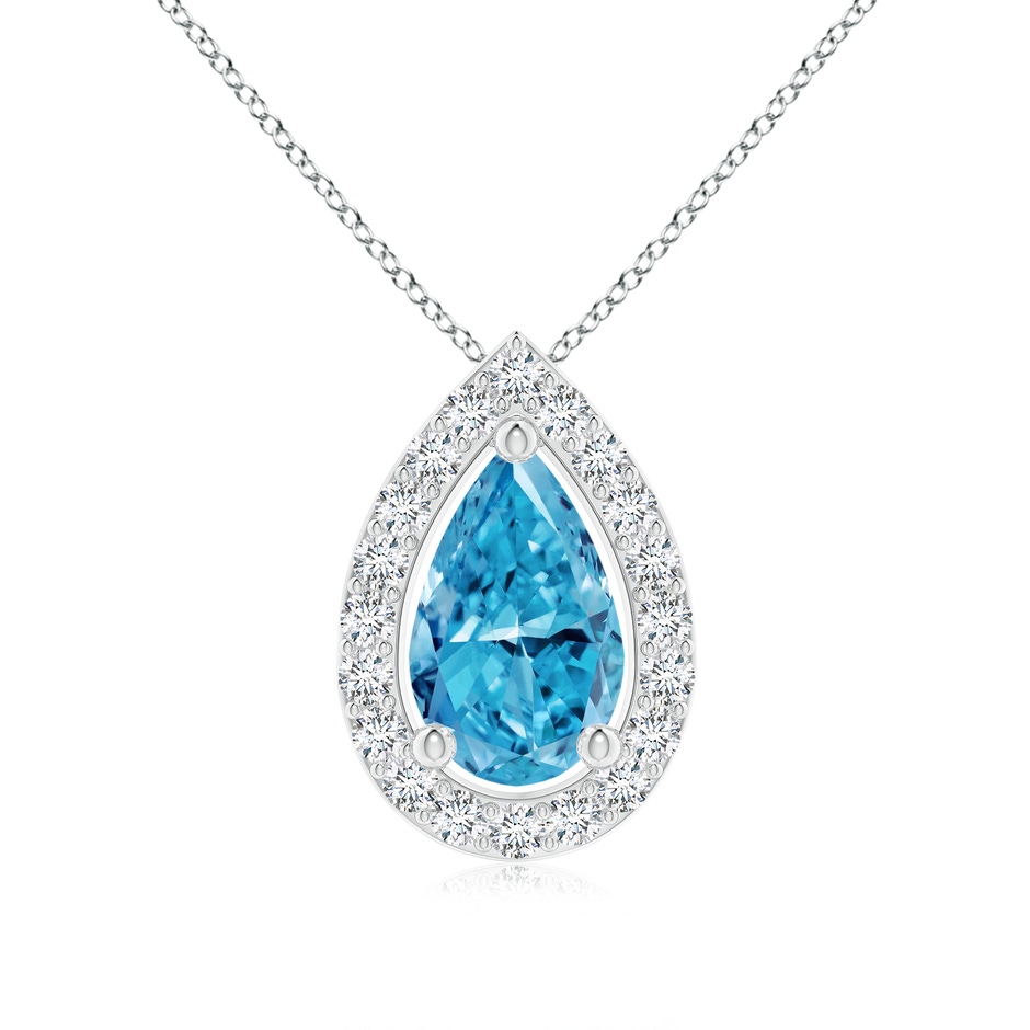 9x5.5mm Labgrown Pear Lab-Grown Fancy Intense Blue Diamond Solitaire Floating Halo Pendant in White Gold 