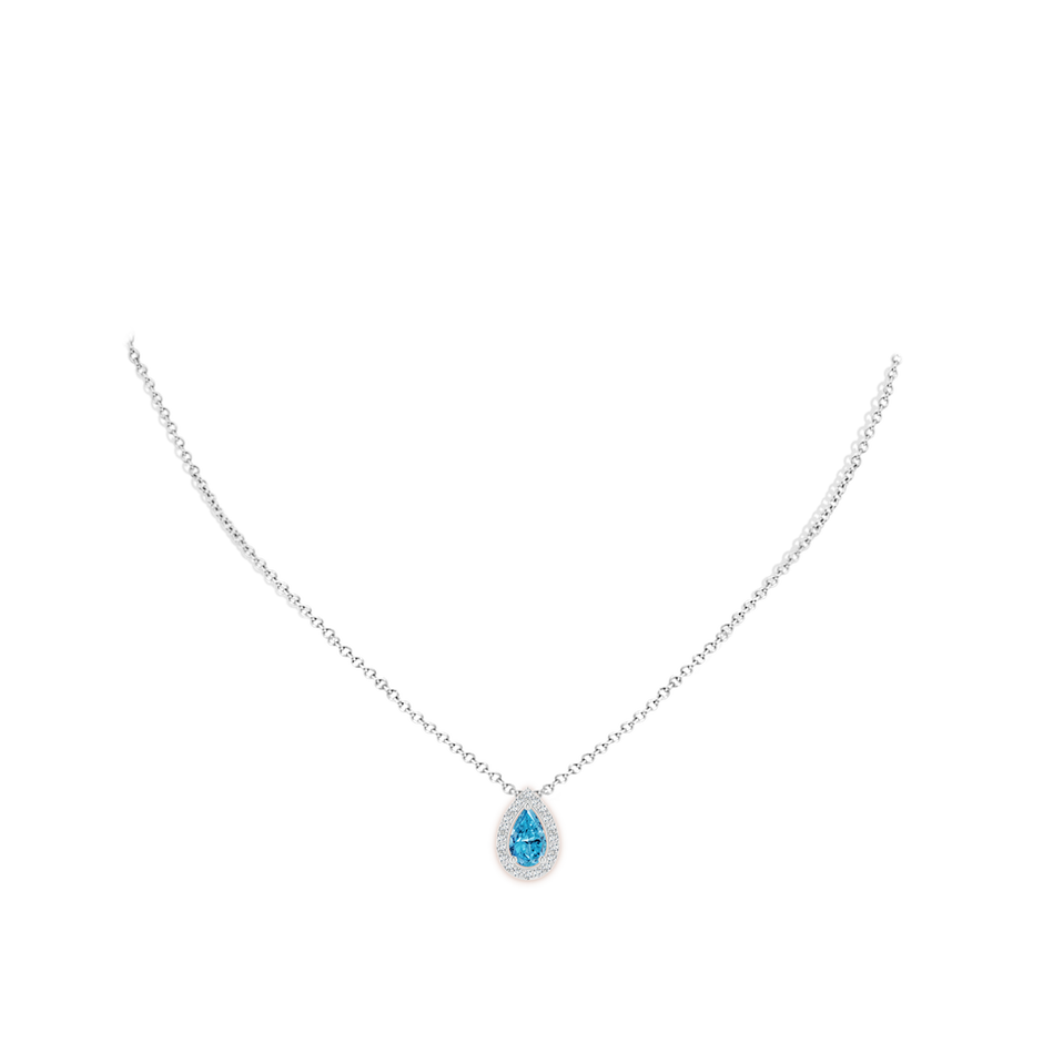 9x5.5mm Labgrown Pear Lab-Grown Fancy Intense Blue Diamond Solitaire Floating Halo Pendant in White Gold pen