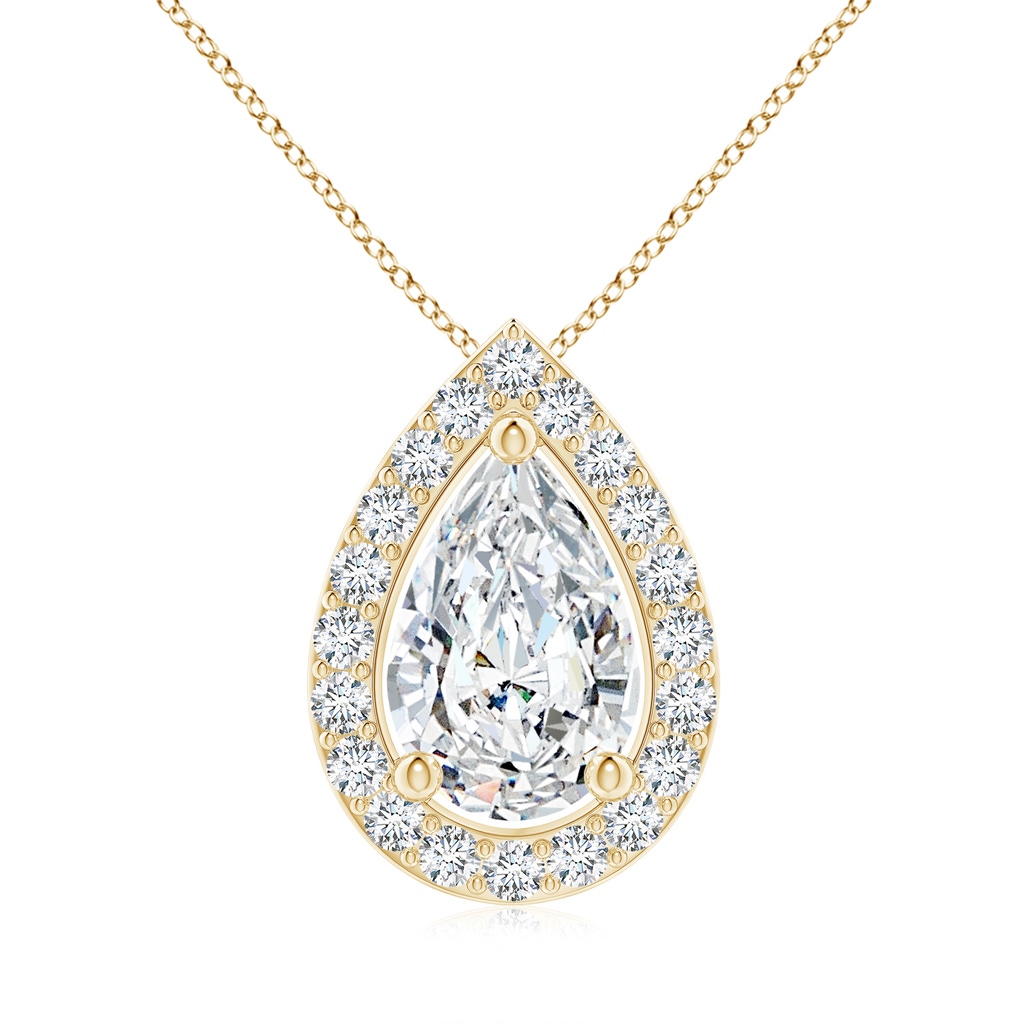 10x6.5mm FGVS Lab-Grown Pear Diamond Solitaire Floating Halo Pendant in Yellow Gold