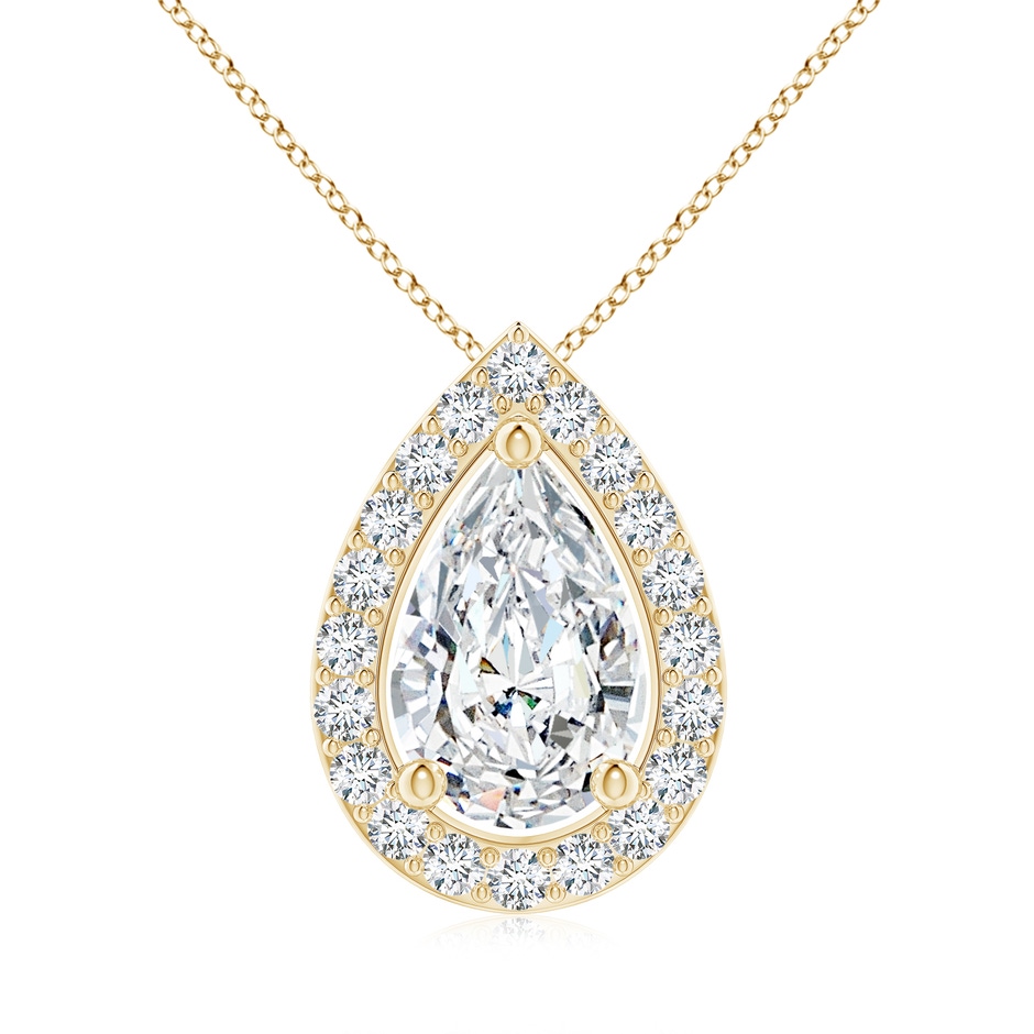 10x6.5mm FGVS Lab-Grown Pear Diamond Solitaire Floating Halo Pendant in Yellow Gold 