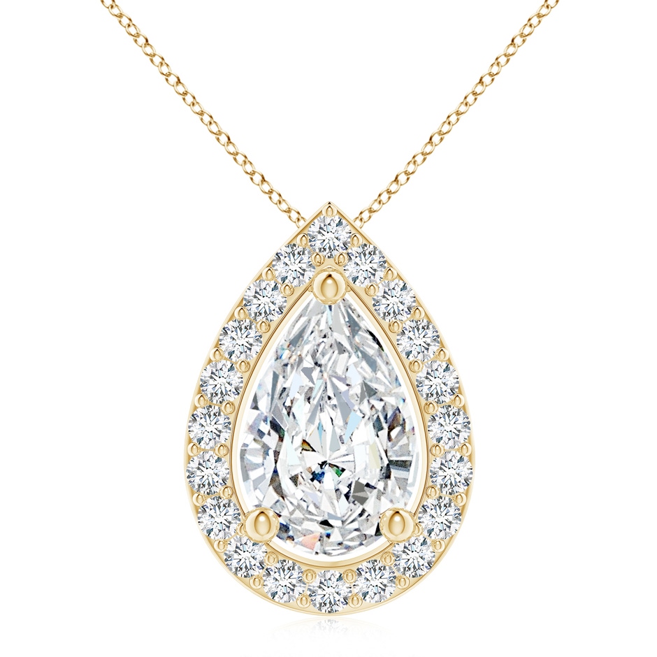 11x7mm FGVS Lab-Grown Pear Diamond Solitaire Floating Halo Pendant in 18K Yellow Gold 