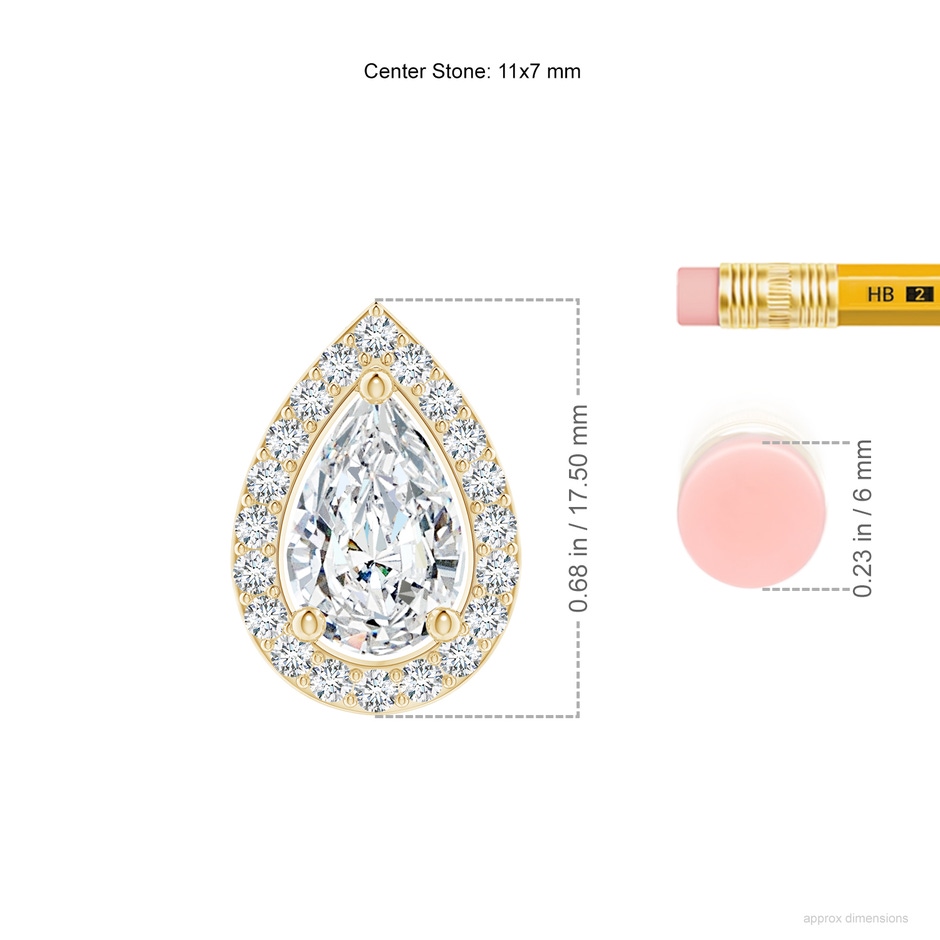 11x7mm FGVS Lab-Grown Pear Diamond Solitaire Floating Halo Pendant in 18K Yellow Gold ruler
