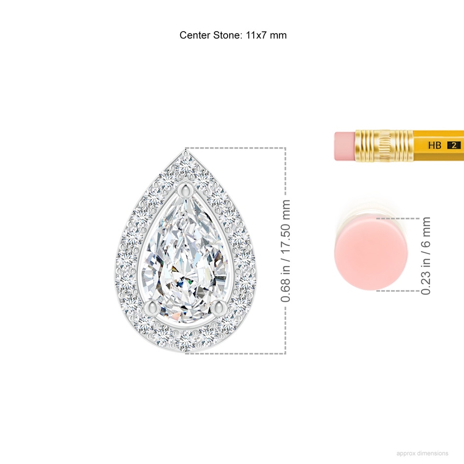 11x7mm FGVS Lab-Grown Pear Diamond Solitaire Floating Halo Pendant in White Gold ruler
