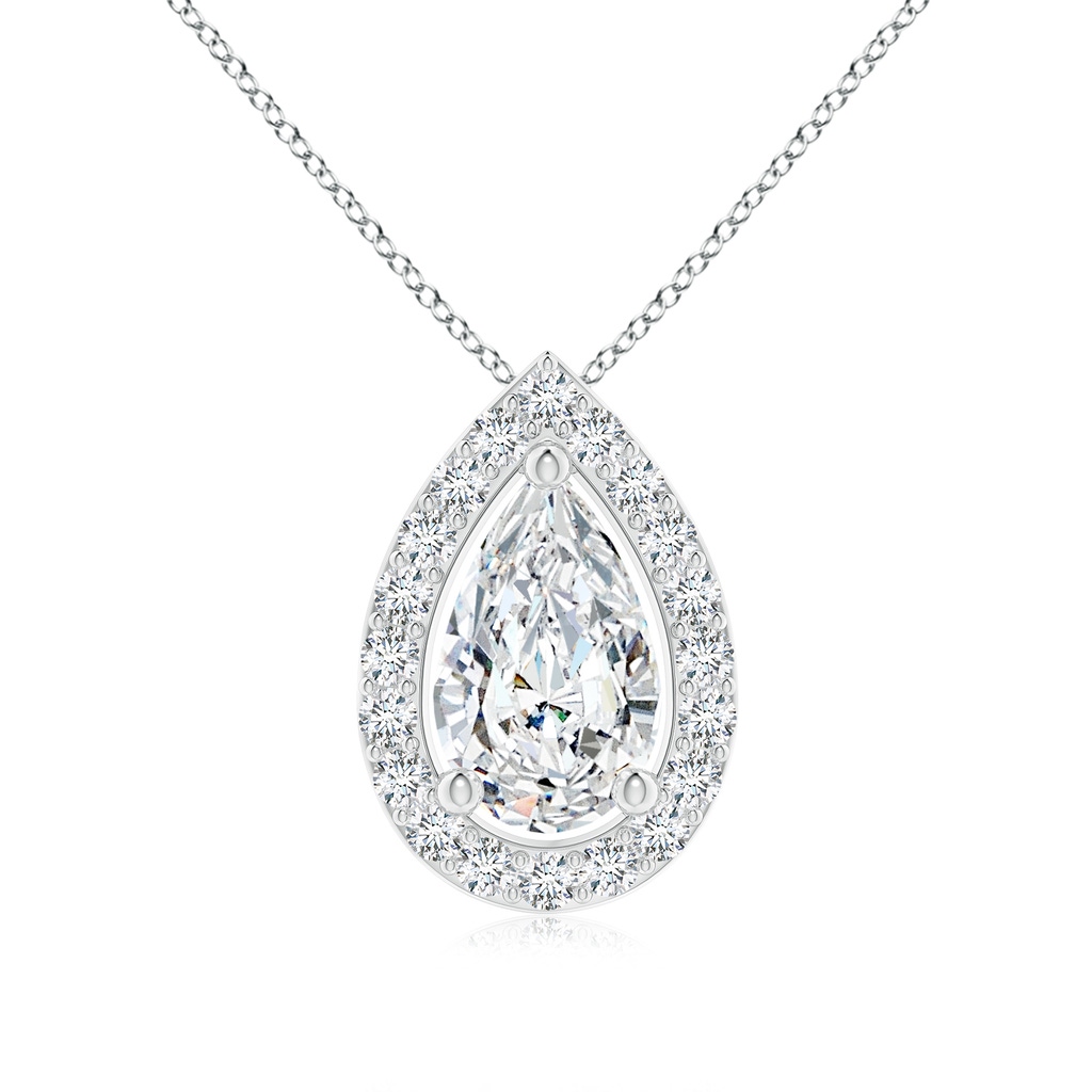 9x5.5mm FGVS Lab-Grown Pear Diamond Solitaire Floating Halo Pendant in White Gold