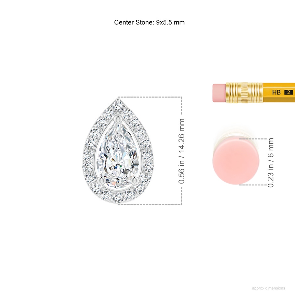 9x5.5mm FGVS Lab-Grown Pear Diamond Solitaire Floating Halo Pendant in White Gold ruler