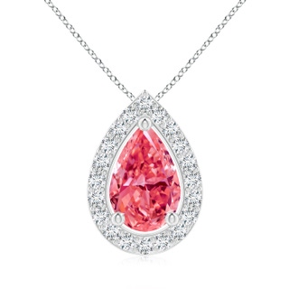 10x6.5mm Labgrown Pear Lab-Grown Fancy Intense Pink Diamond Solitaire Floating Halo Pendant in P950 Platinum