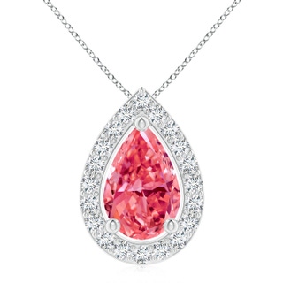 11x7mm Labgrown Pear Lab-Grown Fancy Intense Pink Diamond Solitaire Floating Halo Pendant in P950 Platinum