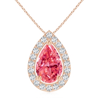 11x7mm Labgrown Pear Lab-Grown Fancy Intense Pink Diamond Solitaire Floating Halo Pendant in Rose Gold