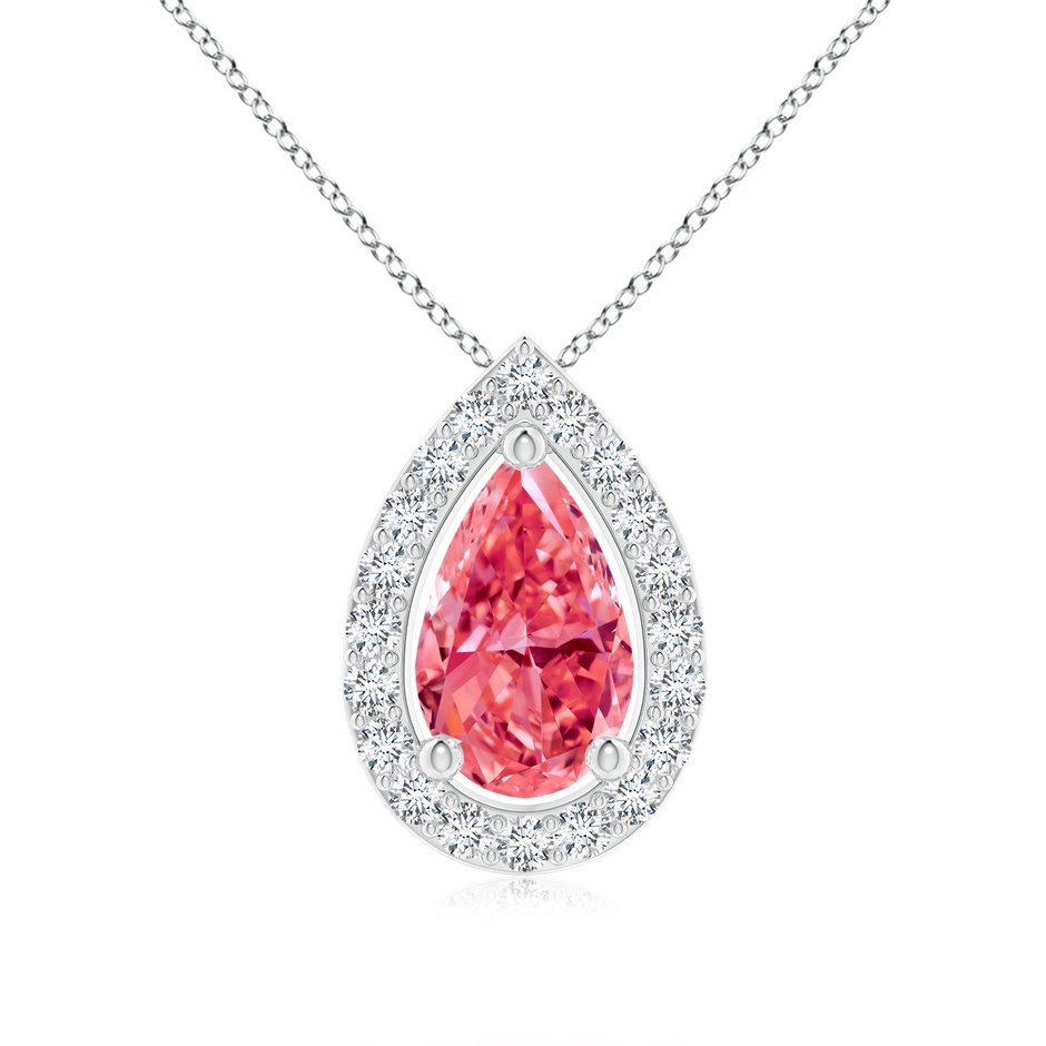9x5.5mm Labgrown Pear Lab-Grown Fancy Intense Pink Diamond Solitaire Floating Halo Pendant in P950 Platinum 