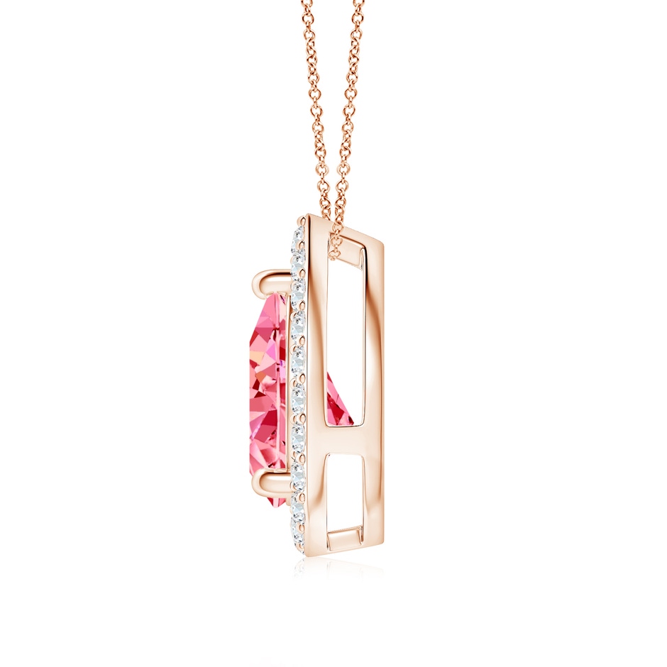 9x5.5mm Labgrown Pear Lab-Grown Fancy Intense Pink Diamond Solitaire Floating Halo Pendant in Rose Gold side 199