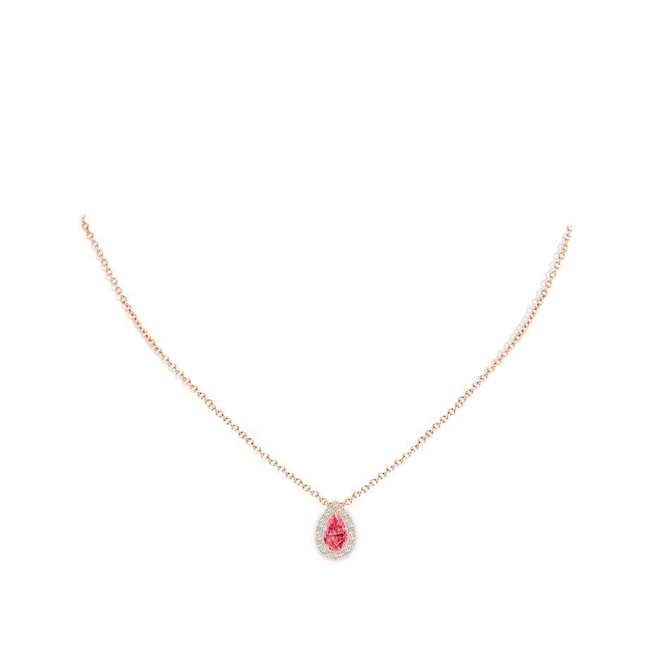 9x5.5mm Labgrown Pear Lab-Grown Fancy Intense Pink Diamond Solitaire Floating Halo Pendant in Rose Gold pen