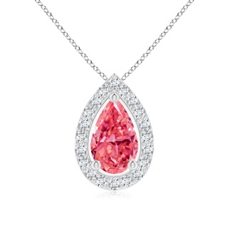 9x5.5mm Labgrown Pear Lab-Grown Fancy Intense Pink Diamond Solitaire Floating Halo Pendant in White Gold