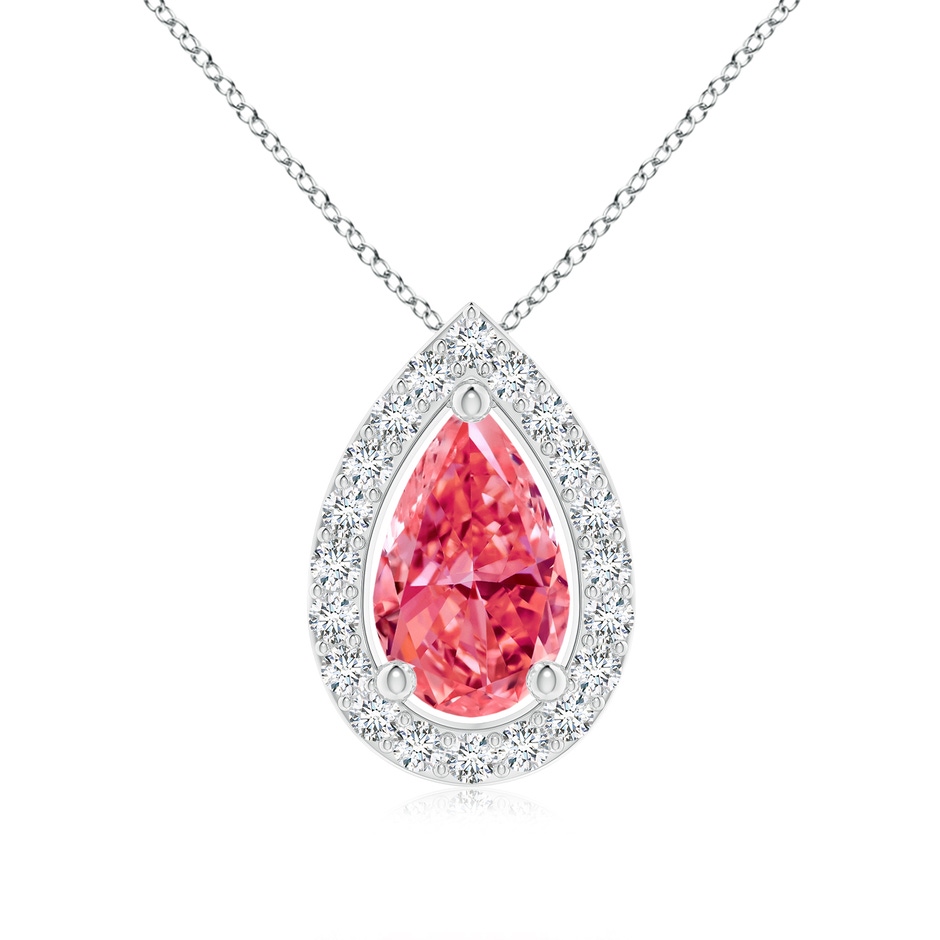 9x5.5mm Labgrown Pear Lab-Grown Fancy Intense Pink Diamond Solitaire Floating Halo Pendant in White Gold 