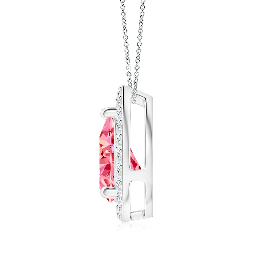 9x5.5mm Labgrown Pear Lab-Grown Fancy Intense Pink Diamond Solitaire Floating Halo Pendant in White Gold - side 199
