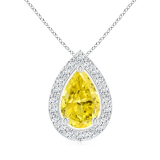 10x6.5mm Labgrown Pear Lab-Grown Fancy Intense Yellow Diamond Solitaire Floating Halo Pendant in P950 Platinum