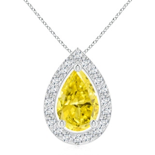 11x7mm Labgrown Pear Lab-Grown Fancy Intense Yellow Diamond Solitaire Floating Halo Pendant in P950 Platinum